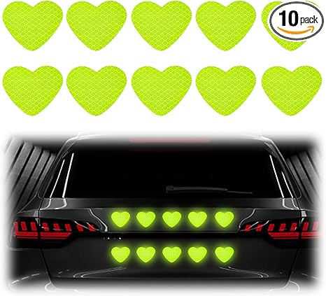 10PCS Heart Shape Vinyl Decal for Cars, High Intensity Reflective Car Stickers Night Safety Sign for Bumper Window, Waterproof Auto Decals Scratch Cover Decoration, Car Accessories (Yellow) - Aries Sticker for men
