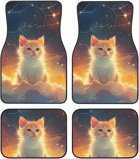 Starry Sky Constellation Cat Print Car Floor Mats 4-Piece Set, All-Weather Front and Rear Universal Fit Foot Mats,Universal Fit for Van Auto Truck - Aries Car Floor Mat for men