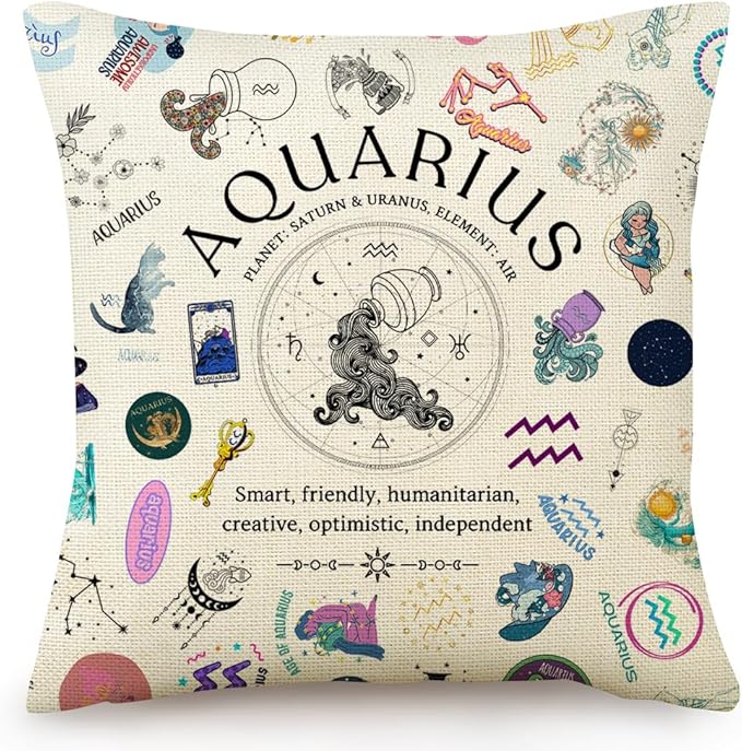 Aquarius Pillow Cover 18x18, Zodiac Constellation Throw Pillow Covers for Women, Unique Astrology Gifts, Birthday Gift for Aquarius Women & Astrology Lovers - Aquarius Pillow for men