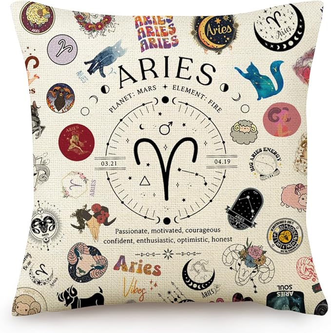 Aries Pillow Covers 18x18, Aries Zodiac Throw Pillow Cover for Couch Bedroom Living Room Home Decor, Birthday Gifts for Women & Astrology Lovers - Aries Pillow for men