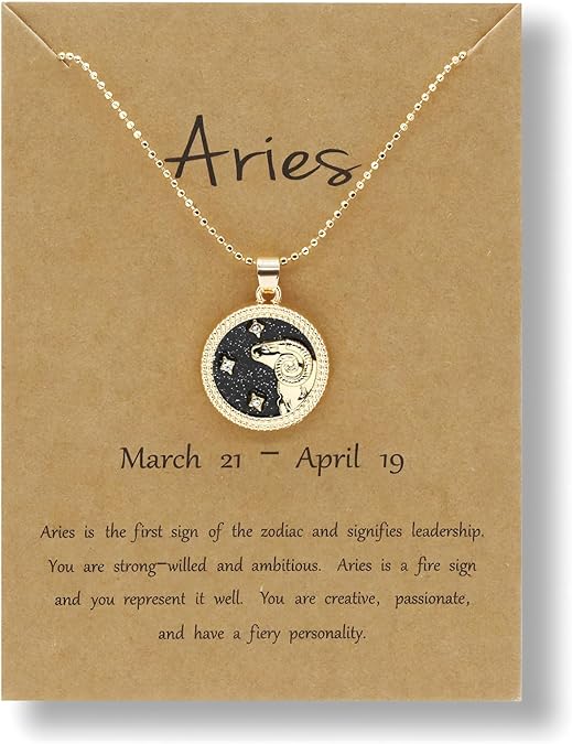12 Zodiac Constellation Necklace Gold Round Disc Coin Pendant Necklaces Horoscope Astrology Necklaces for Anniversary Birthday - Aries Necklace for men