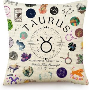 Taurus Pillow Covers 18x18, Taurus Zodiac Throw Pillow Cover for Couch Bedroom Living Room Home Decor, Birthday Gifts for Women & Astrology Lovers - Taurus for men