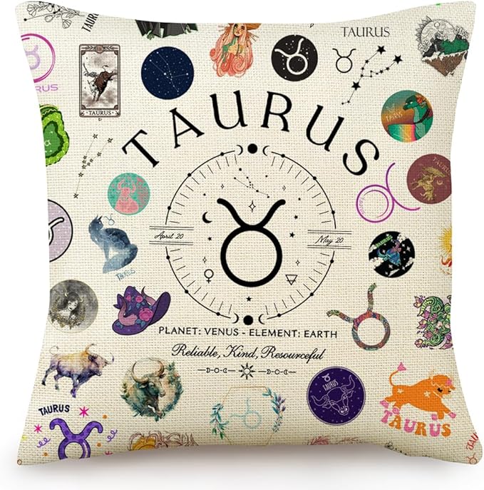Taurus Pillow Covers 18x18, Taurus Zodiac Throw Pillow Cover for Couch Bedroom Living Room Home Decor, Birthday Gifts for Women & Astrology Lovers - Taurus for men