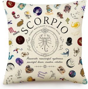 Scorpio Pillow Covers 18x18 inch, Scorpio Zodiac Throw Pillow Cover for Couch Bedroom Living Room Home Decor, Birthday Gifts for Women & Astrology Lovers - Scorpio Products for men
