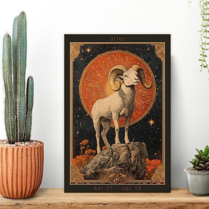 Aries Zodiac Wall Art Print Bold Astrology Artwork Boho Dcor Poster Mystical Star Sign Gift For Enthusiasts - Aries Poster for men