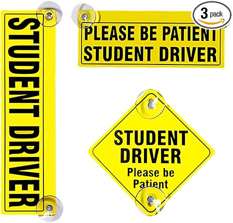 3PCS Student Driver Sticker for Car Window, Removable New Driver Please Be Patient Car Window Decal with Suction Cup, Reusable Auto Bumper Safety Sign Accessories for Student Drivers (Yellow) - Aries Sticker for men