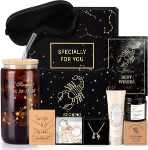 14PCS Scorpio Birthday Christmas Gifts for Women, Scorpio Astrology Gifts for Women Bakets, 12 Zodiac Gifts for Woman Friends Female Friendship, Sco Astrological 16 oz Glass Cups with Gift Set Box - Scorpio Products for men