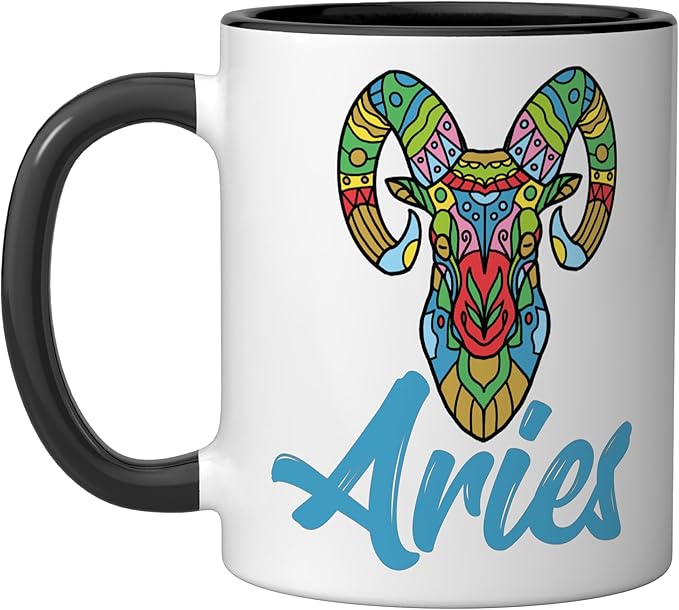 Aries Zodiac Sign Horoscope Astrology Ceramic Mug, Black/White - Aries Mug for men