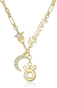 14K Gold/Rose Gold Zodiac Necklace for Women - Horoscope Constellation Pendant with Moon and Star, Luxury Birthday Gifts Jewelry for Her (12 Zodiac Signs) - Taurus for men