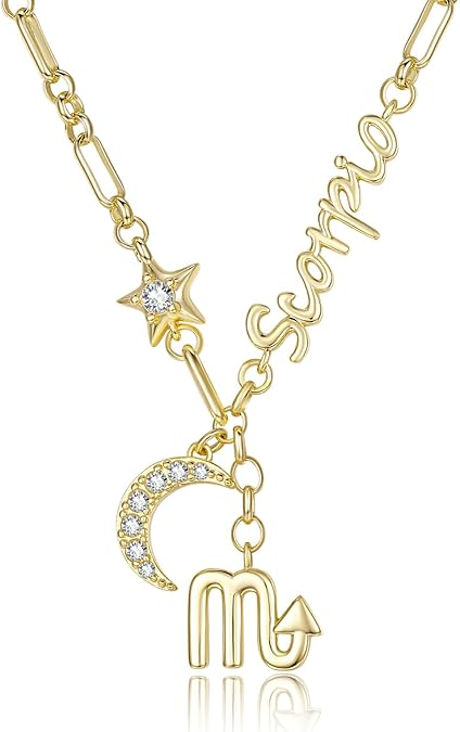 Scorpio Zodiac Necklace for Women Scorpion Horoscope Constellation Pendant 14K Gold Plated Star Sign Jewelry with Crescent Moon Intuitive Birthday Gifts for Her Wife Daughter Mom Grandma - Scorpio Products for men