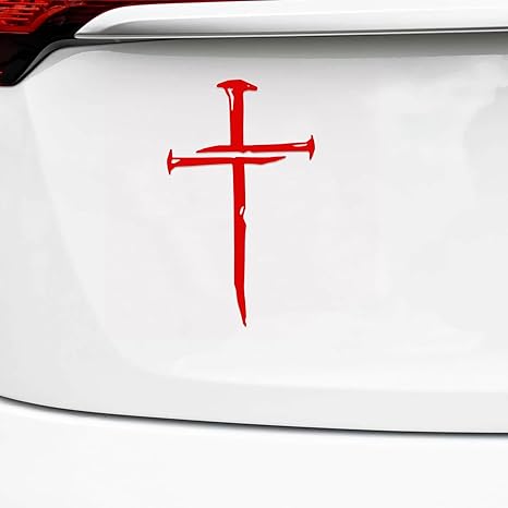 Cross of Nails Christian Vinyl Decal Sticker, Decals for Vehicles, Christian Religious Vehicle Bumper Sticker, Car Exterior Decoration Personalized Vinyl Bumper Sign for Laptop Wall (Red) - Scorpio Sticker for men