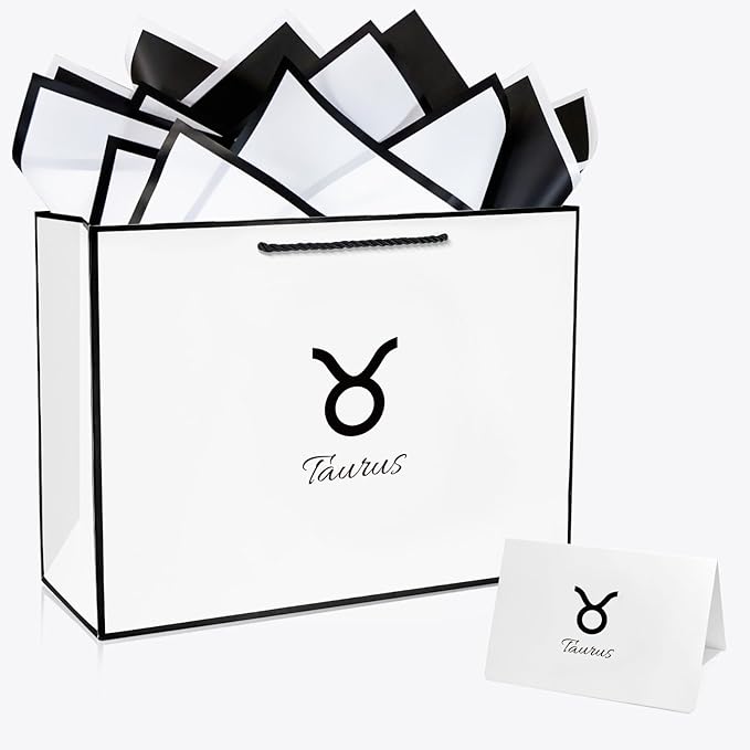 Kecorax Taurus Birthday Gift Bags with Zodiac Signs, 13.4" Large Gift Bags with Tissue Papers and Greeting Card for Birthday, Weddings and Constellation Theme Party - Taurus for men