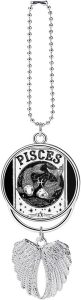 Pisces Constellation Two Fish Car Mirror Hanging Accessories Angel Wings Pendant Car Interior Lucky Charm Ornament Silver-Style - Pisces Car Accessories for men