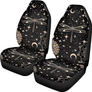 Dragonfly Print Cloth Car Seat Covers Front Seats Only Star Moon Print Car Front Seat Covers 2 Pack Universal Decorative Auto Interior Accessories for Truck Sedan SUV - Aquarius Car Seat Cover for men
