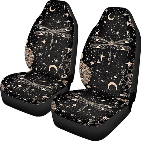 Dragonfly Print Cloth Car Seat Covers Front Seats Only Star Moon Print Car Front Seat Covers 2 Pack Universal Decorative Auto Interior Accessories for Truck Sedan SUV - Aquarius Car Seat Cover for men