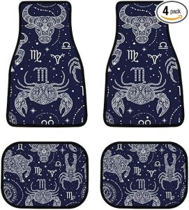 Astrological Symbols Dark Car Floor Mats Carpet 4 Piece All Weather Cow Lobster Automotive Mats Rubber Anti-Skid Floor Mats Car Decor Accessories Fit for Van Truck Cars - Virgo Car Floor Mat for men