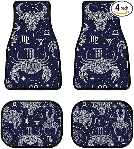 Astrological Symbols Dark Car Floor Mats Carpet 4 Piece All Weather Cow Lobster Automotive Mats Rubber Anti-Skid Floor Mats Car Decor Accessories Fit for Van Truck Cars - Virgo Car Floor Mat for men