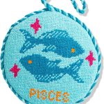 Furbish Needlepoint Zodiac Ornament - Pisces - Embroidered Christmas Tree Ornament, Astrology Holiday Decor, Stocking Stuffer & Christmas Decoration, 100% Wool, 3.5" - Pisces Home Decor for men