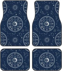 Set of 4 Heavy Duty Car Floor Mats, All Weather Non-Slip Universal Fit for Most Cars - SUV, Sedan and Truck Protection, Astrology Circle Astrological Board Cars Mat Set - Virgo Car Floor Mat for men