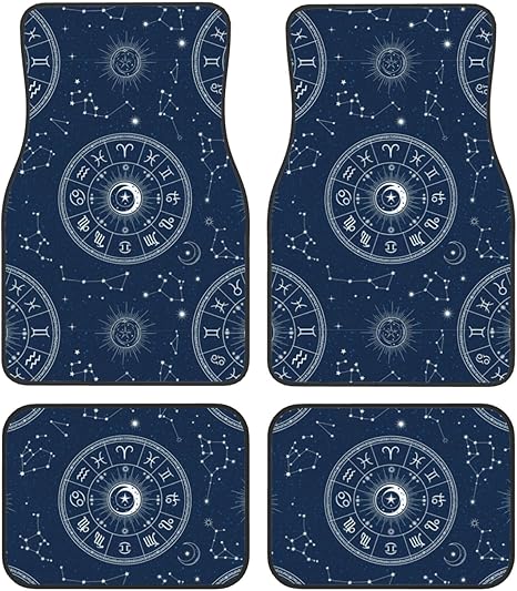 Set of 4 Heavy Duty Car Floor Mats, All Weather Non-Slip Universal Fit for Most Cars - SUV, Sedan and Truck Protection, Astrology Circle Astrological Board Cars Mat Set - Virgo Car Floor Mat for men