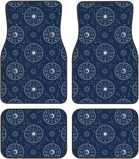 Set of 4 Automotive Car Floor Mats, Heavy Duty Universal Fit for SUV, Sedan and Truck, Astrology Circle Astrological Board Cars Mat Set All Weather Non-Slip Liners - Virgo Car Floor Mat for men