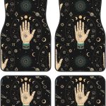 4 Piece Full Set Heavy Duty Floor Mats, All Weather Non-Slip Universal Fit for Car, Truck and SUV, Circle of Zodiac Signs with Hand with Signs Cars Mat Set Automotive Interior - Virgo Car Floor Mat for men