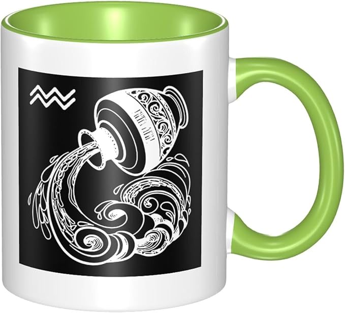 Zodiac Sign Aquarius Classic Ceramic Coffee Mug with Handle, Gifts for Men, Women - Perfect for Home, Office, Gift - Durable, BPA-Free, White (11 oz) - Aquarius Mug for men