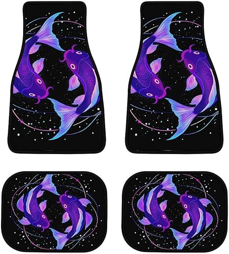 4 Piece Full Set All-Weather Car Floor Mats Car Decoration Universal Fit Trucks Cars - Neon Fish Zodiac Pisces Art Carpet Floor Mat for Women Men - Virgo Car Floor Mat for men