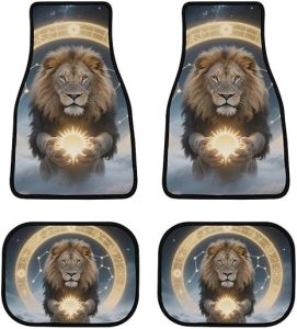 Sacred Lions Stars Astrology Art Car Floor Mats Universal Fit Most Vehicle 4 Pieces Protectors Heavy Duty Protection Front & Rear Mats Carpets, Auto Interior Decorative - Virgo Car Floor Mat for men