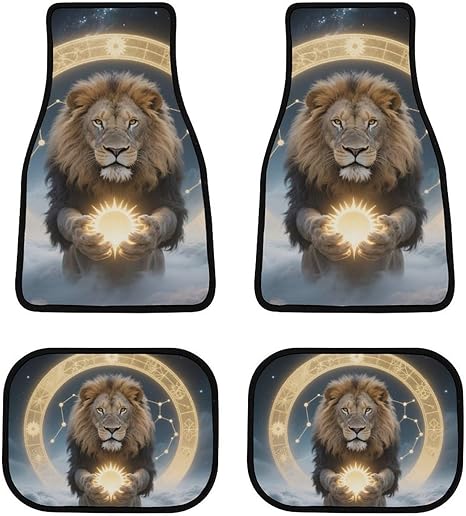 Sacred Lions Stars Astrology Art Car Floor Mats Universal Fit Most Vehicle 4 Pieces Protectors Heavy Duty Protection Front & Rear Mats Carpets, Auto Interior Decorative - Virgo Car Floor Mat for men