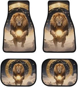 4 Pieces Heavy Duty Car Floor Mats Full Set Car Interior Protector Universal Fit Most Cars Trucks - Sacred Lions Stars Astrology Art Front and Rear Carpets for Women Men - Virgo Car Floor Mat for men