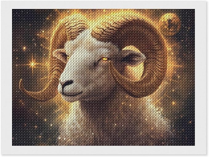Zodiac Sign Aries Golden Painting Diamond Art Kits for Adults Round Full Drill Arts Craft Home Wall Decor DIY Gifts - Aries Canvas for men