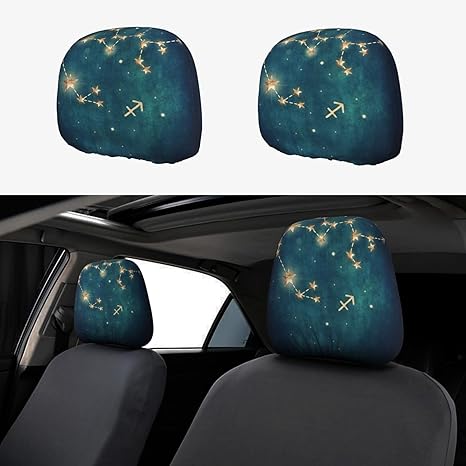 Sagittarius Astrological Sign in The Zodiac 2 Pieces of car seat headrest Protective Covers, 11 in X 10.2 in Elasticity Smooth and Comfortable Pillowcases, Suitable for Most car seat - Aquarius Car Seat Cover for men