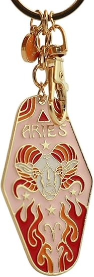 Vintage Illustrated Zodiac Keychain, Twelve Constellations Metal Enamel Keychain, Retro Style Car Or Bag Pendant - Aries Keychain for men