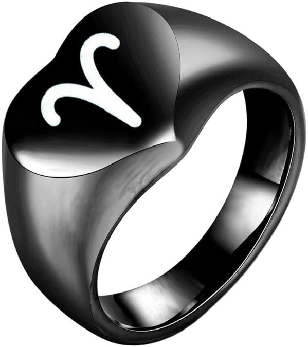 Women Men's Love Heart 12 Zodiac Signs Stainless Steel Polished Ring Vintage Personalized Jewelry - Aries Ring for men