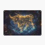 Taurus Zodiac Metal tin sign，Golden spiral and starry sky Taurus，Vintage Zodiac sign themed decor tinplate，Living room, bedroom, office walls Aluminum plaque 8x12 inches - Taurus Products for men