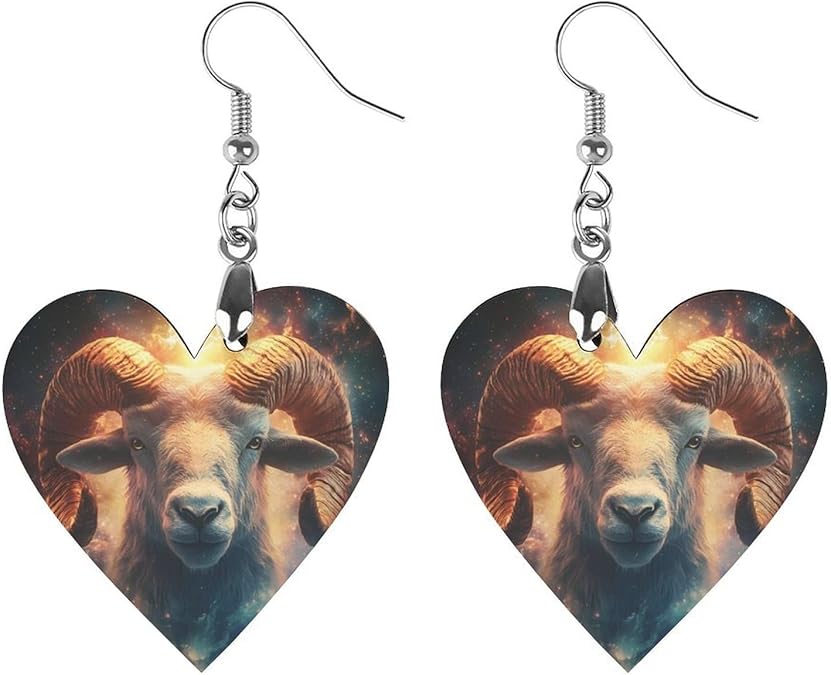 Aries-Zodiac Sign Cute Heart Earrings for Women Lightweight Wooden Hoop Dangle Earring Trendy Jewelry - Aries Earrings for men