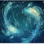 Pisces Metal tin sign，Twin kois Fish with Fluorescent Blue Scales & Water Ripples，Classic Zodiac-themed bedroom Wall Art Aluminum Plaques，Easy-to-hang tinplate 12x16 inches - Pisces for men