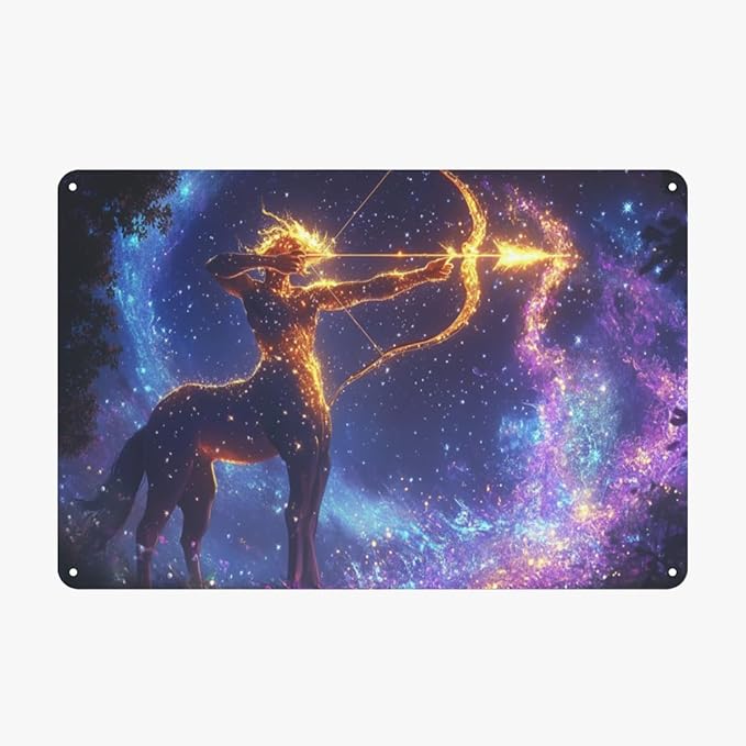 Dreamy Starry Sky and Sagittarius Metal tin sign，Classic Zodiac-themed bedroom，living room Wall Art Aluminum Plaques，Easy-to-hang tinplate 8x12 inches，Gift to relatives and friends - Sagittarius Home Decor for men