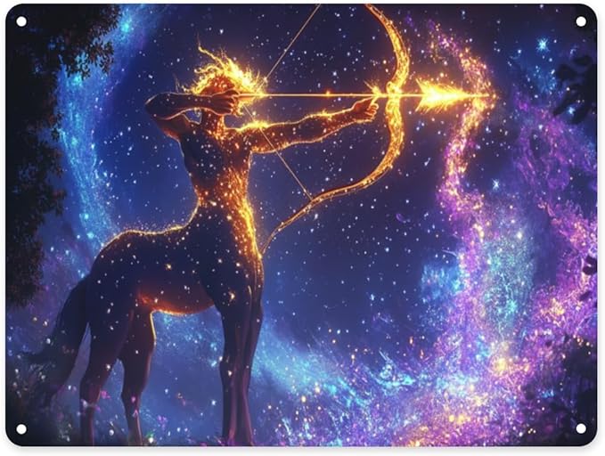 Dreamy Starry Sky and Sagittarius Metal tin sign，Classic Zodiac-themed bedroom，living room Wall Art Aluminum Plaques，Easy-to-hang tinplate 12x16 inches，Gift to relatives and friends - Sagittarius Home Decor for men