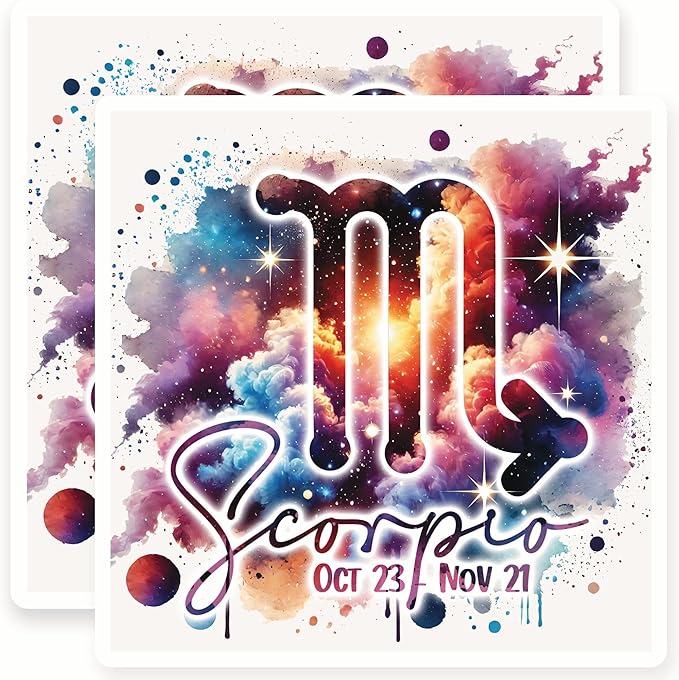 Scorpio Zodiac Stickers - Astrology Sign - Celestial Art - October November - 2 Pack - 5" Wide Design - Adheres to Laptops, Tumblers, and More - Made in The USA - AQS4447 - Scorpio Sticker for men