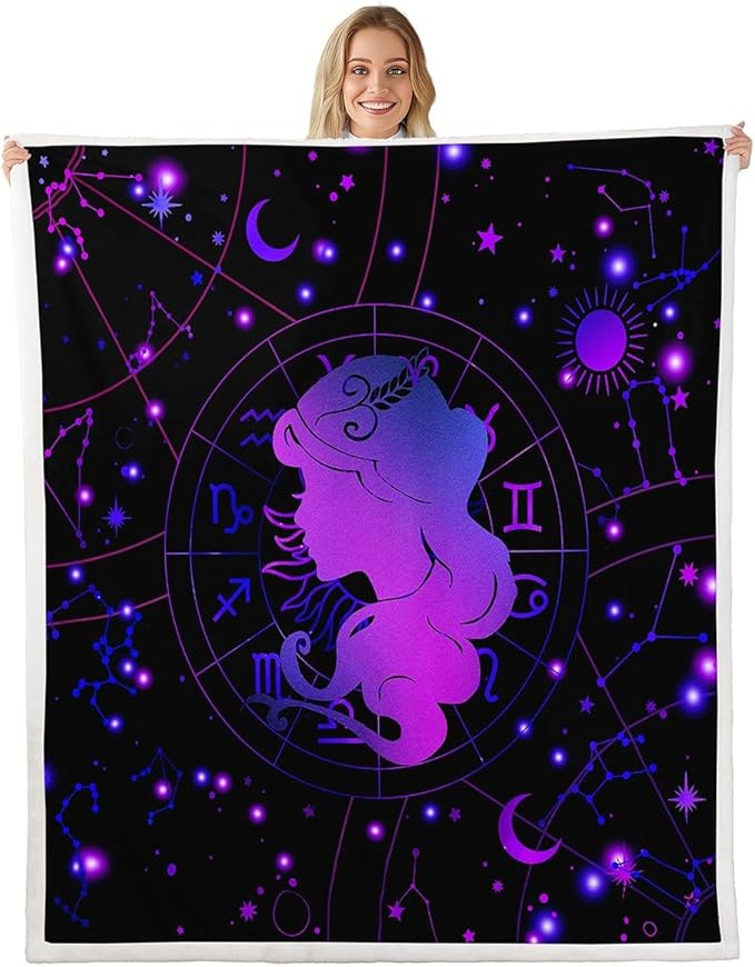 Feelyou Kids Virgo Fleece Throw Blanket Throw 50"x60" Constellations Sherpa Blanket Plush Fuzzy Boys Girls 12 Horoscope Astrology Bohemian Exotic Style for Bed Couch Chair Living Room - Virgo Blanket for men