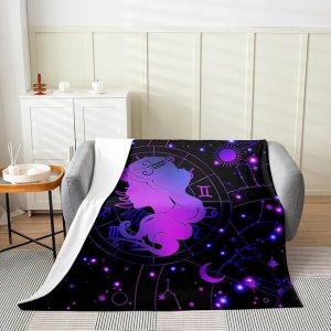 Feelyou Kids Virgo Fleece Throw Blanket Throw 50"x60" Constellations Flannel Blanket Plush Fuzzy Boys Girls 12 Horoscope Astrology Bohemian Exotic Style for Bed Couch Chair Living Room - Virgo Blanket for men