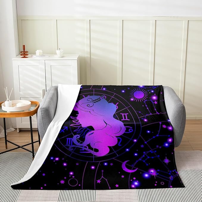 Feelyou Kids Virgo Fleece Throw Blanket Throw 50"x60" Constellations Flannel Blanket Plush Fuzzy Boys Girls 12 Horoscope Astrology Bohemian Exotic Style for Bed Couch Chair Living Room - Virgo Blanket for men