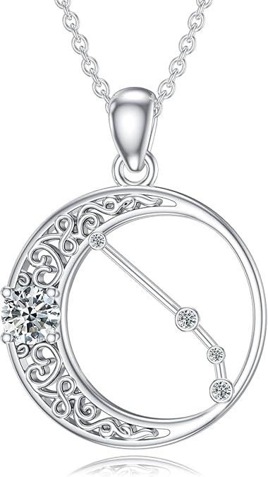 Zodiac Constellation Necklace with Birthstone,925 Sterling Silver Horoscope Astrology Celestial Pendant Necklaces Jewelry for Women Her Wife Gifts for Birthday Christmas - Aries Necklace for men