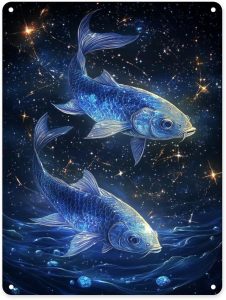 Pisces Metal tin sign，starry scales & cosmic waves, unique home wall art decor for astrology fans，Easy-to-hang aluminum plaque poster，Ideal for zodiac enthusiasts 12x16 inch - Pisces Home Decor for men
