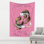 Wansin Pisces‌ Tapestry Wall Hanging Zodiac Decor Art, Constellation Pink Background Wall Tapestries for Bedroom Living Room Dorm 40L x60W - Pisces Home Decor for men