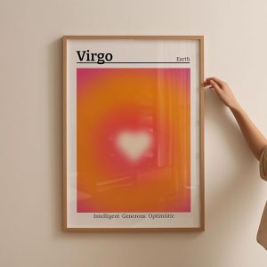 Virgo Wall Art, Orange Poster, Spiritual Wall Art Heart Print Star Poster Aura Zodiac Print Birthday Horoscope Virgo Decor Orange Spiritual Decor Hedecor Star Aura Zodiac Birthday Horoscope,142 - Virgo Poster for men