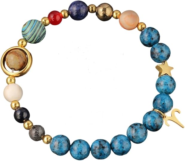 Zodiac Sign Bracelet for Couples – 12 Constellations Natural Stone Jewelry with Black Glass, Lapis Lazuli, Goldstone, White Howlite, Picture Jasper, Malachite, Red Agate & Blue Sodalite – Lucky Energy Gift - Aries Bracelet for men