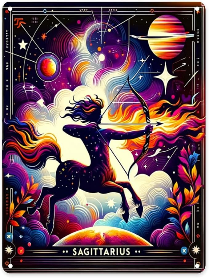 Metal tin sign Sagittarius Centaur Archer Zodiac Art Wall Decor Poster，Classic Zodiac sign themed wall art aluminum plaque，Bedroom, office, living room walls, tinplate 12x16 inch - Sagittarius Home Decor for men